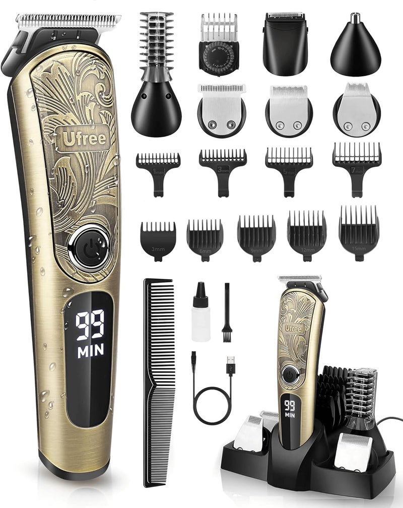 UFREE Gifts for Men, Beard Trimmer with Charging Stand, IPX7 Waterproof Electric Razor Shavers for Men, Clippers for Hair Cutting, Mens Grooming Kit for Mustache Nose Facial Body - Image 1